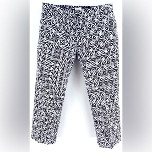 Laundry by Shelli Segal Pants Womens size 14 Blue White Geometric Cotton Blend - Picture 1 of 5